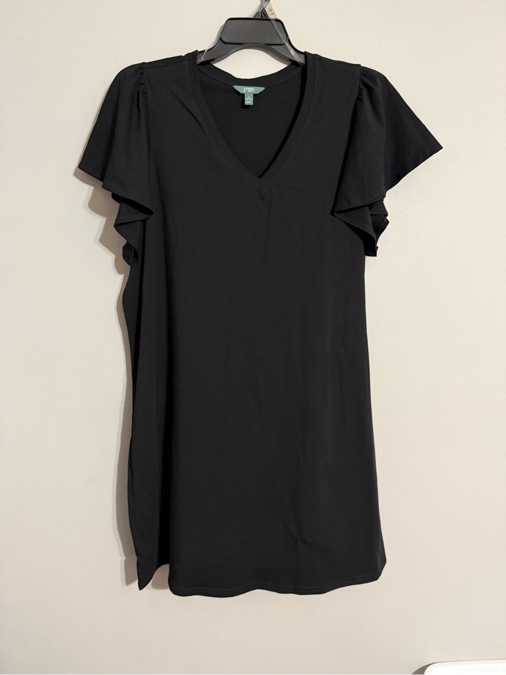 Terra & Sky Women’s Black V-Neck Flutter Sleeve Dress 1x